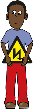 boy holding danger sign